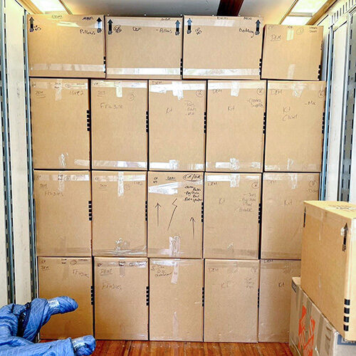 Commercial Moving Company in Tampa Florida Boxes of a Commercial Company Stacked For Moving From Tampa FL