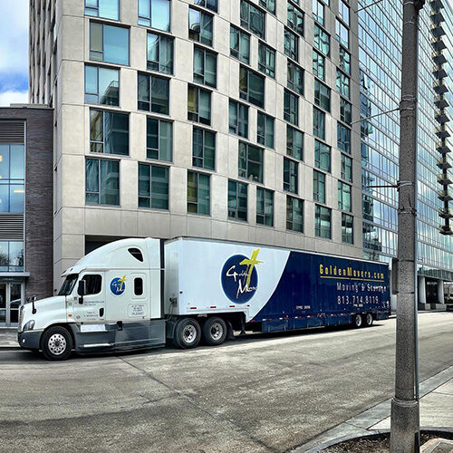 Truck of Moving Company In Front of Commercial Building in Tampa Florida